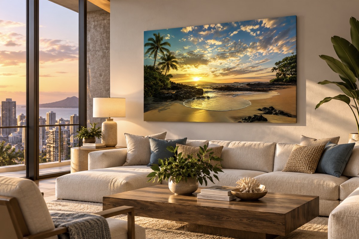 Sunset Beach #2 wall art displayed in a room setting