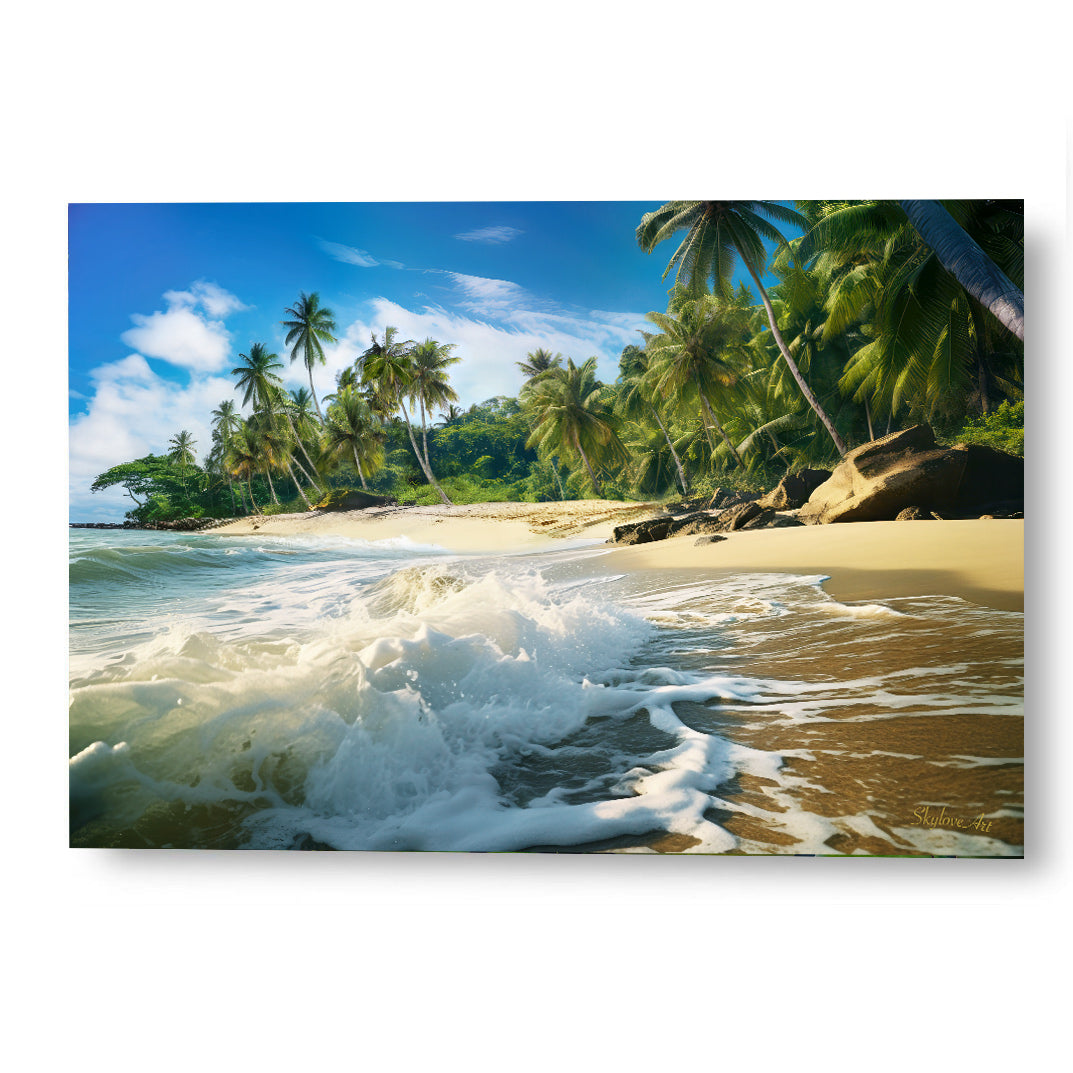 Tropical island wall art — lush paradise landscape with crystal waters by SkyloveArt