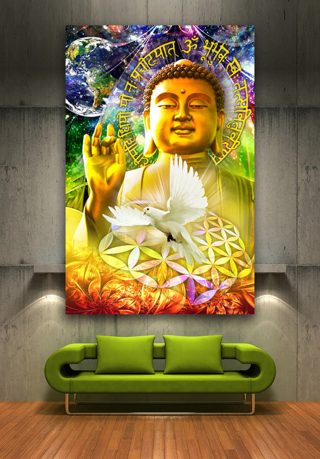 Peace Buddha tapestry — detail view