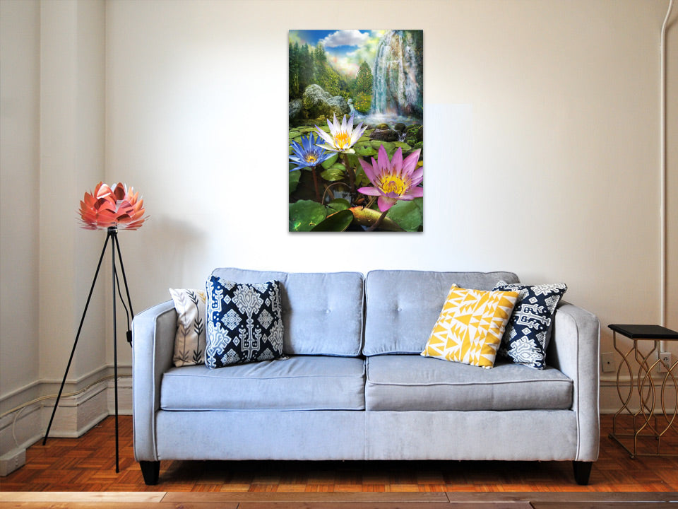 Lotus wall art displayed in a room setting