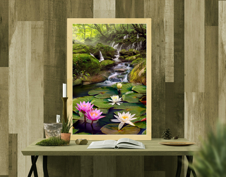 Lotus Pond #2 wall art displayed in a room setting
