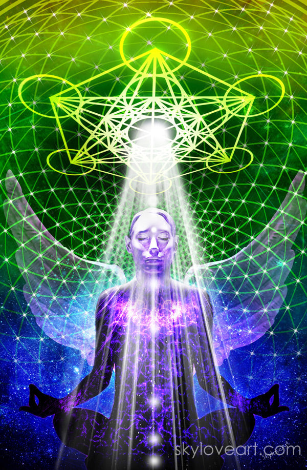 Metatron's Cube sacred geometry tapestry — spiritual wall hanging by SkyloveArt