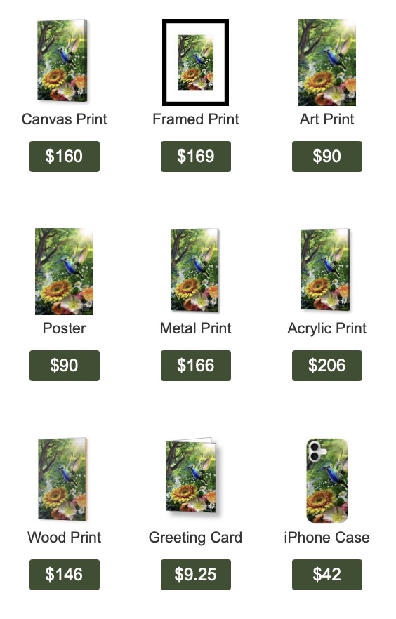 Hummingbird — radiant hummingbird in flight above blooming garden flowers art print by SkyloveArt