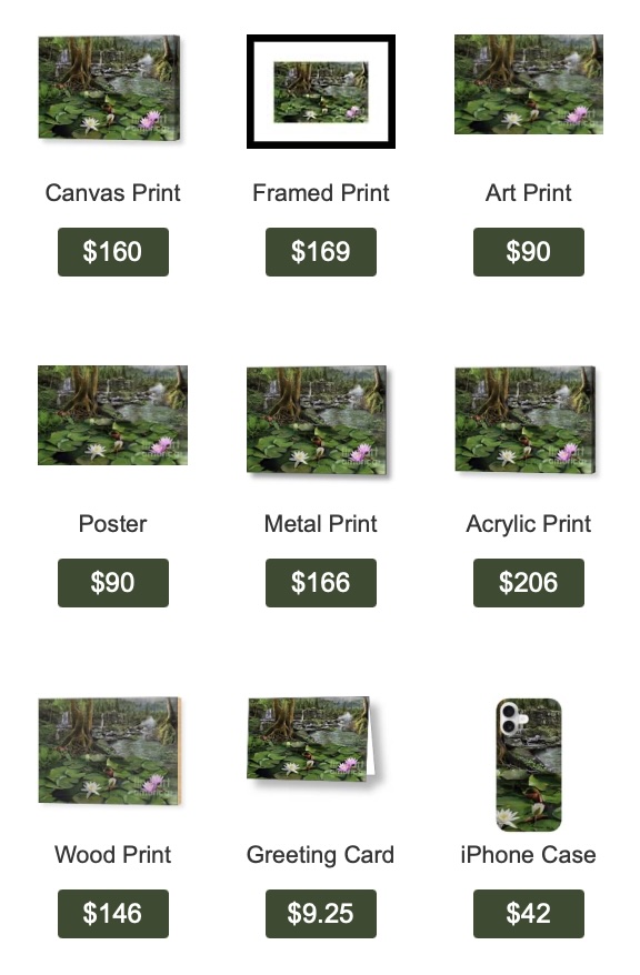 Lotus Pond — water lilies floating across a tranquil forest pond art print by SkyloveArt